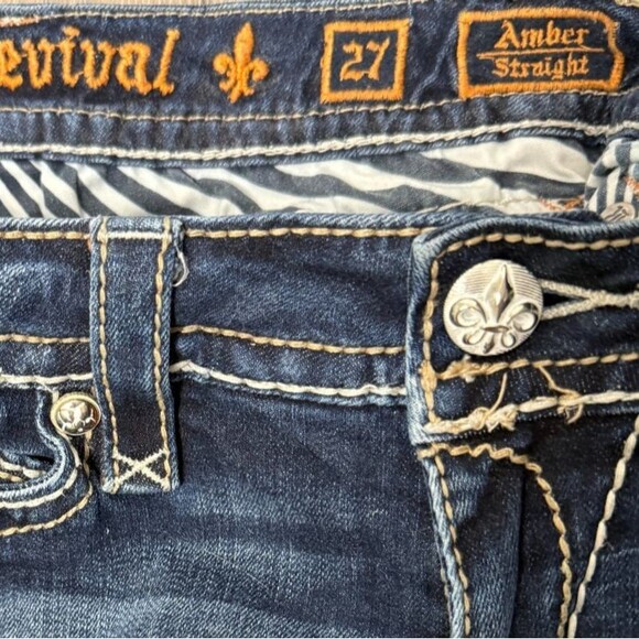 Rock Revival Jeans 27 Straight Y2K Thick Stitch Flap Pockets Designer Streetwear - Picture 6 of 7